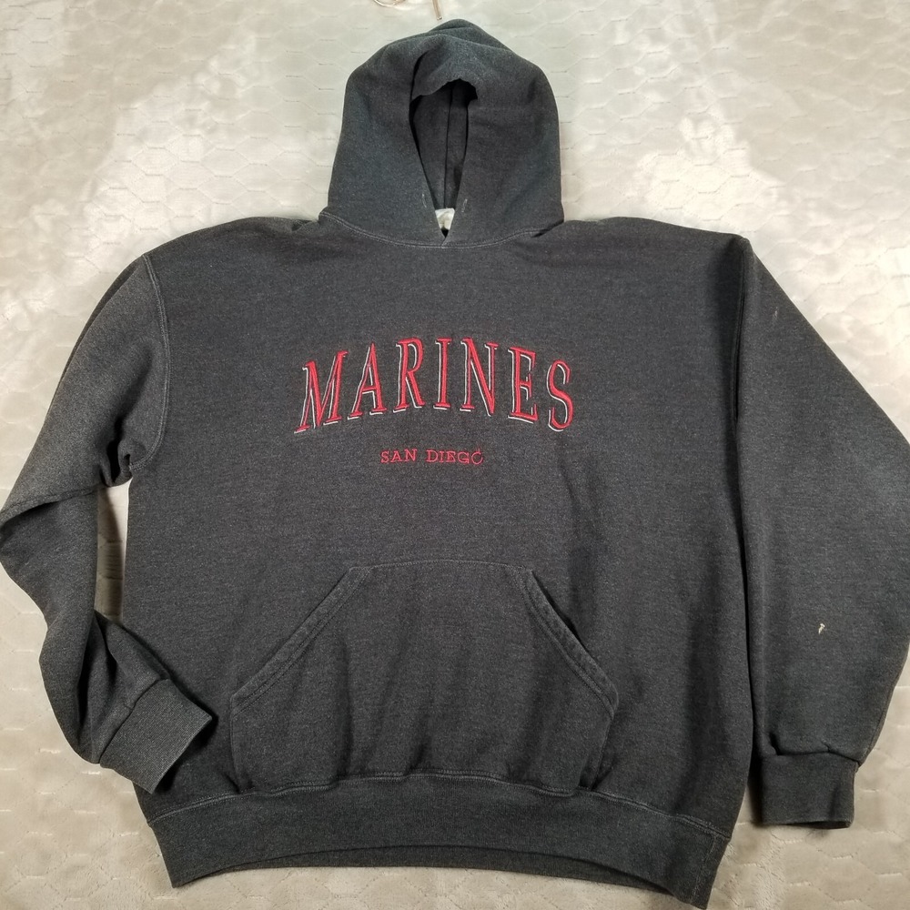 VTG Y2K USMC Marines San Diego Embroidered Hoodie Sz XL Soffe Tag‎
